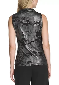 Women's Novelty Printed Mock Neck Ruched Top