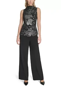 Women's Novelty Printed Mock Neck Ruched Top