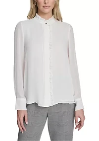 Women's Long Sleeve Blouse with Ruffle Detailing