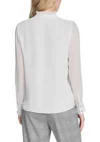 Women's Long Sleeve Blouse with Ruffle Detailing