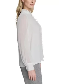 Women's Long Sleeve Blouse with Ruffle Detailing