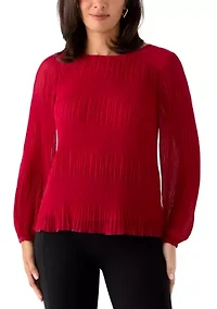 Women's Solid Long Sleeve Pleated Blouse