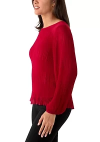 Women's Solid Long Sleeve Pleated Blouse