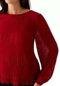 Women's Solid Long Sleeve Pleated Blouse