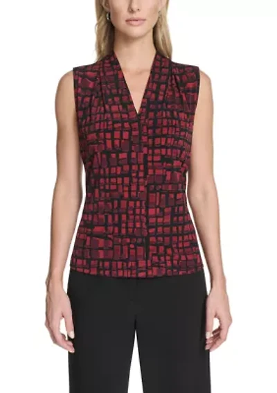 Women's Sleeveless V-Neck Animal Print Knit Top