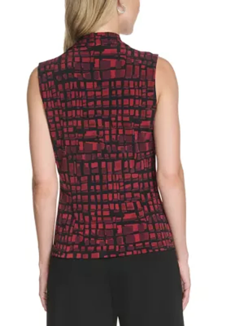 Women's Sleeveless V-Neck Animal Print Knit Top