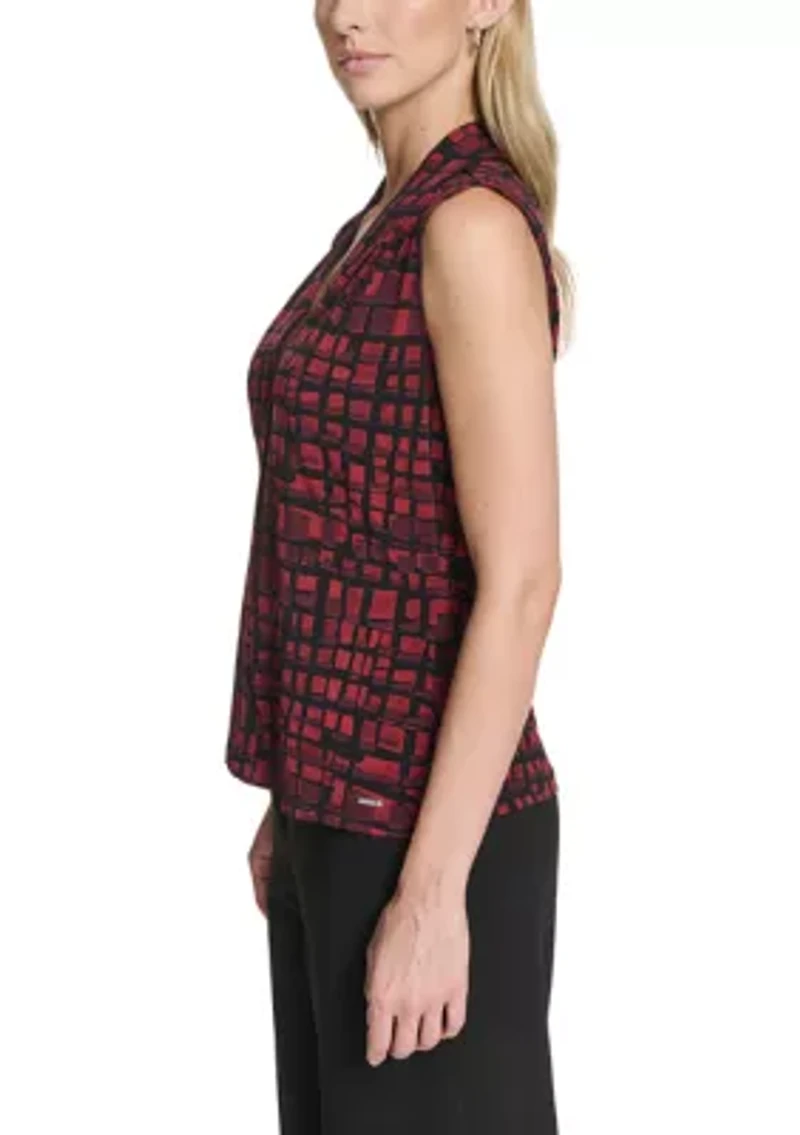 Women's Sleeveless V-Neck Animal Print Knit Top