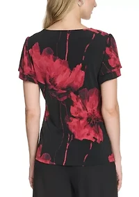 Women's Printed Flutter Sleeve V-Neck Top
