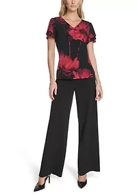 Women's Printed Flutter Sleeve V-Neck Top