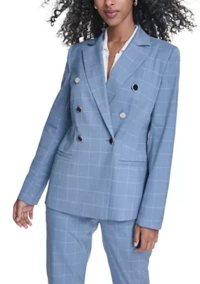 Women's Double Breasted Windowpane Blazer