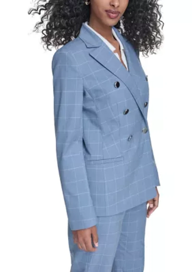 Women's Double Breasted Windowpane Blazer