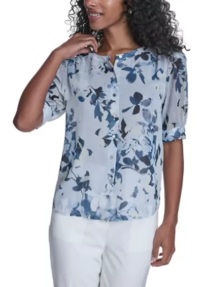 Women's Short Sleeve Floral Blouse