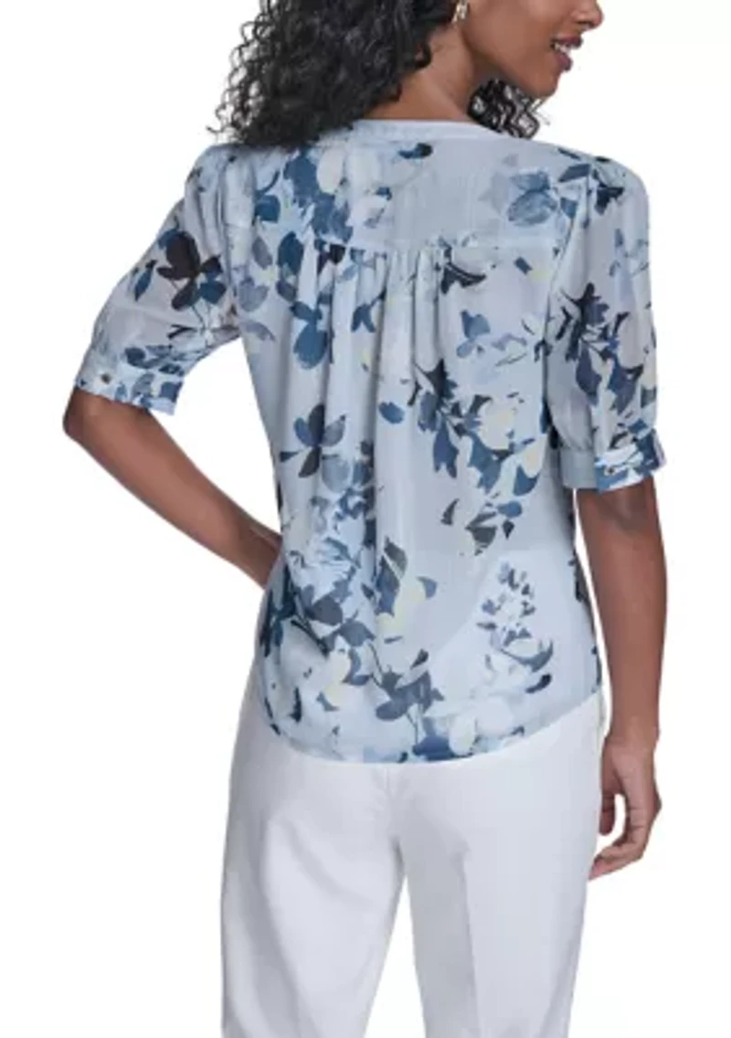 Women's Short Sleeve Floral Blouse