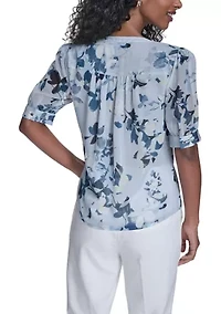 Women's Short Sleeve Floral Blouse