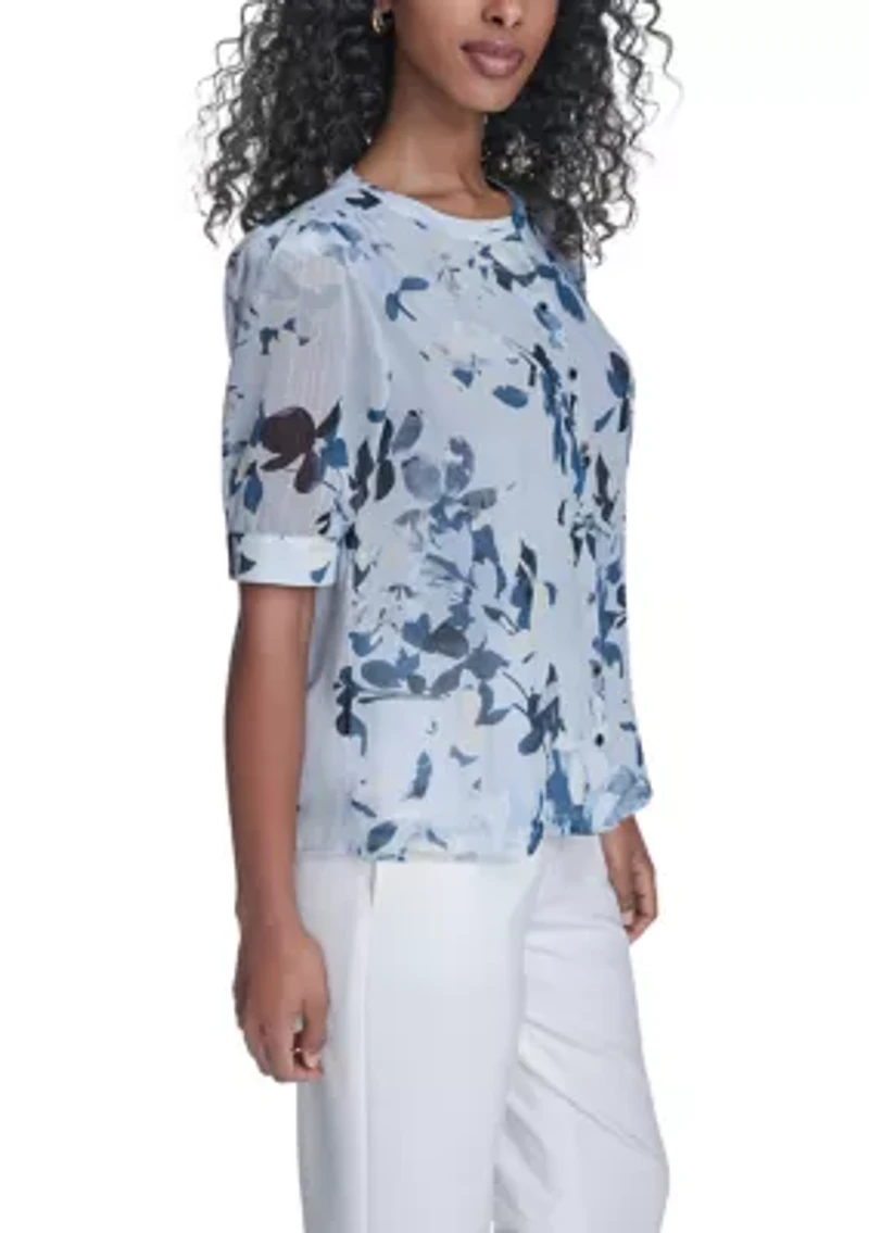 Women's Short Sleeve Floral Blouse