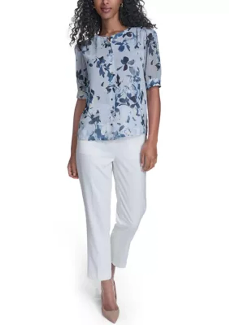 Women's Short Sleeve Floral Blouse