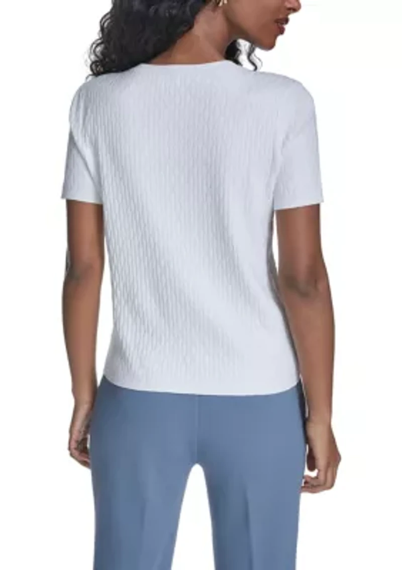 Women's Short Sleeve Textured Sweater