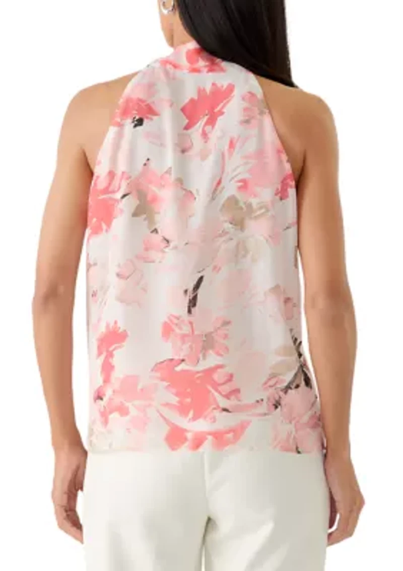 Women's Sleeveless Floral Bow Halter Neck Dress