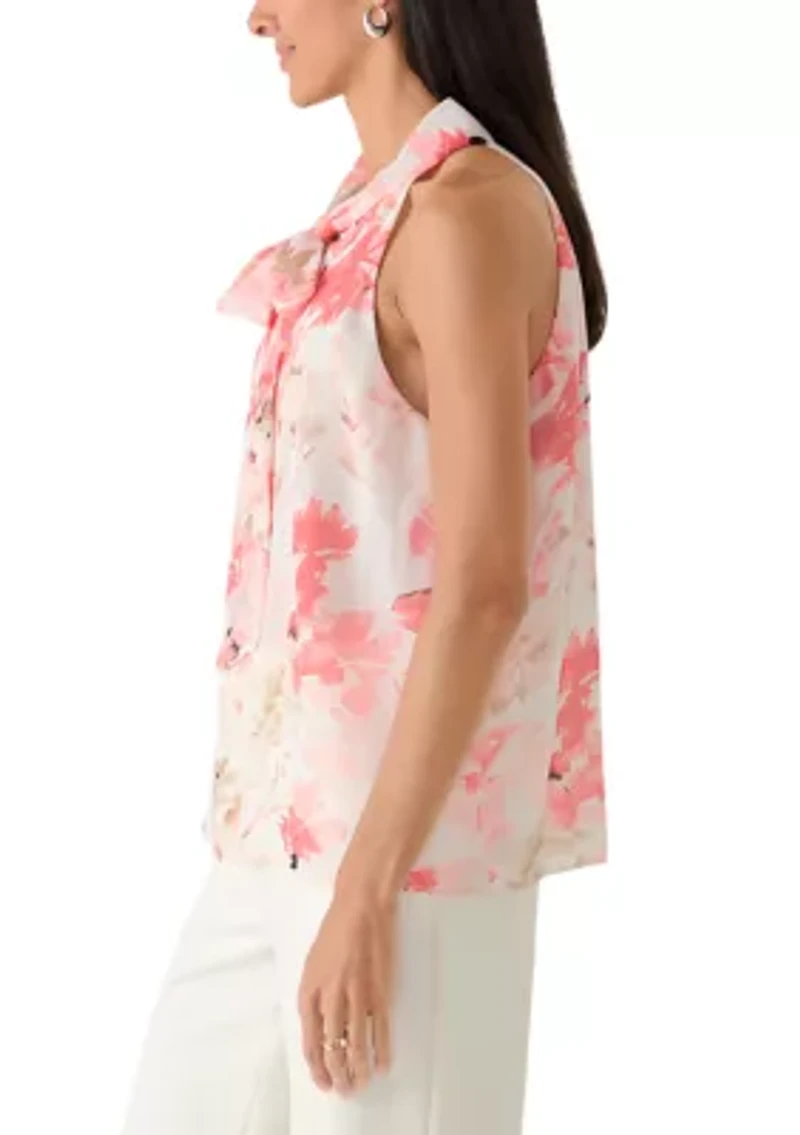 Women's Sleeveless Floral Bow Halter Neck Dress