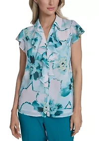 Women's Flutter Sleeve Ruffle Blouse