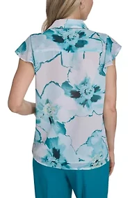 Women's Flutter Sleeve Ruffle Blouse