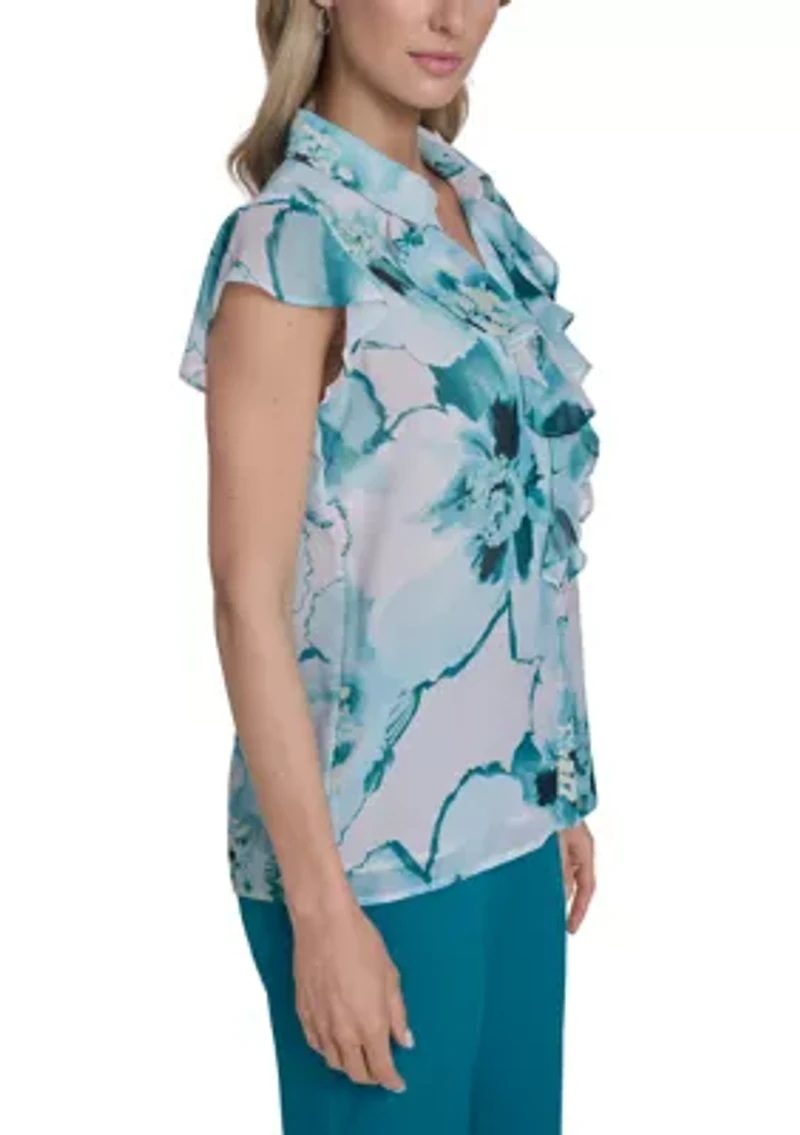 Women's Flutter Sleeve Ruffle Blouse