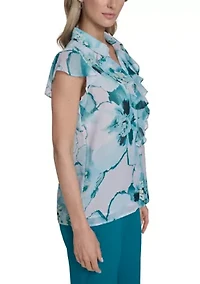 Women's Flutter Sleeve Ruffle Blouse