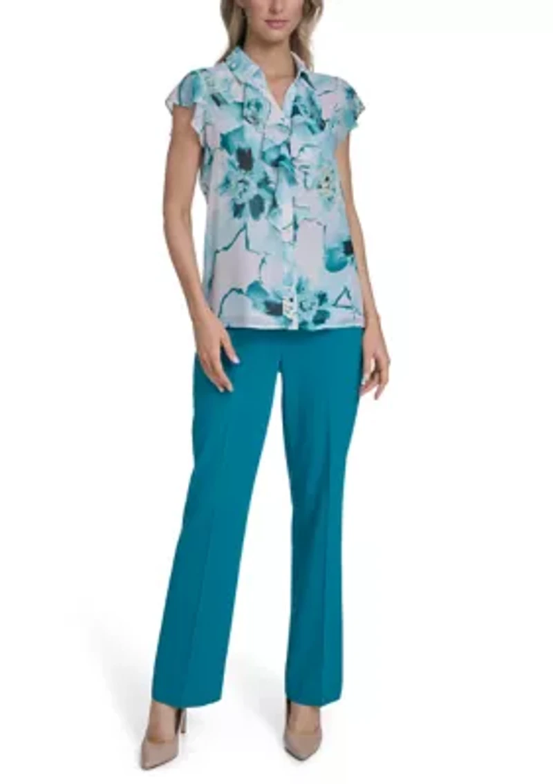 Women's Flutter Sleeve Ruffle Blouse