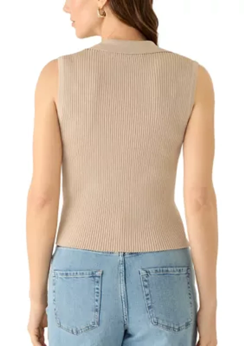 Women's Sleeveless Button Front Collar Sweater
