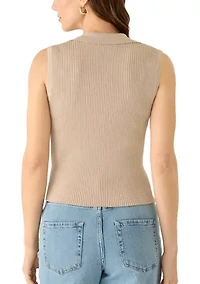 Women's Sleeveless Button Front Collar Sweater
