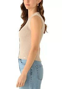Women's Sleeveless Button Front Collar Sweater