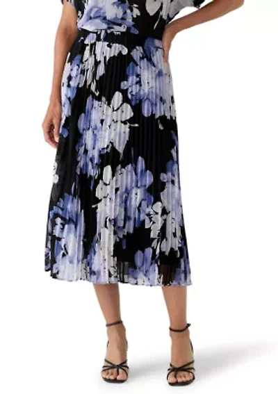 Women's Pleated Floral Midi Skirt