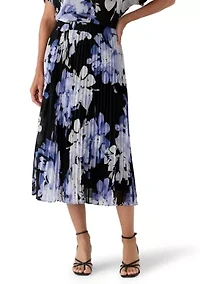 Women's Pleated Floral Midi Skirt