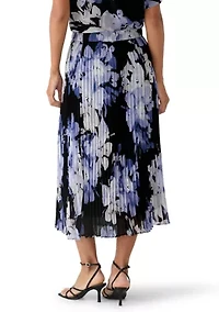 Women's Pleated Floral Midi Skirt