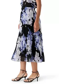 Women's Pleated Floral Midi Skirt