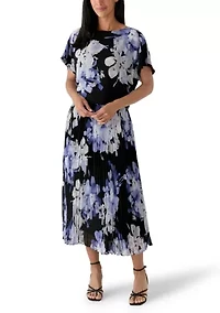 Women's Pleated Floral Midi Skirt