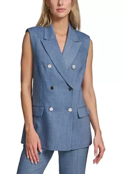 Women's Double Notch Collar Denim Vest