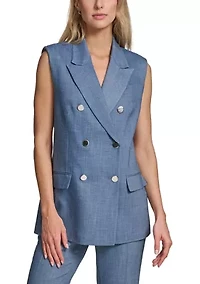 Women's Double Notch Collar Denim Vest