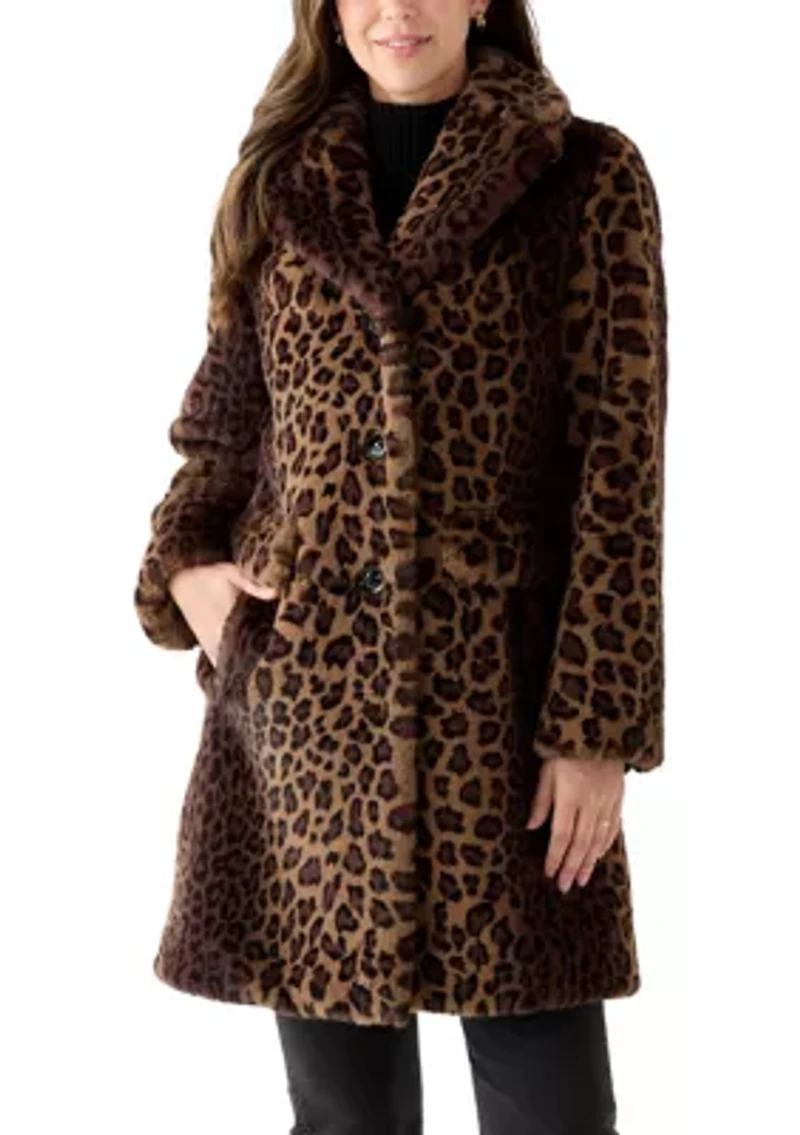 Women's Spotted Leopard Print Faux Fur Coat