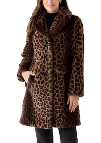 Women's Spotted Leopard Print Faux Fur Coat