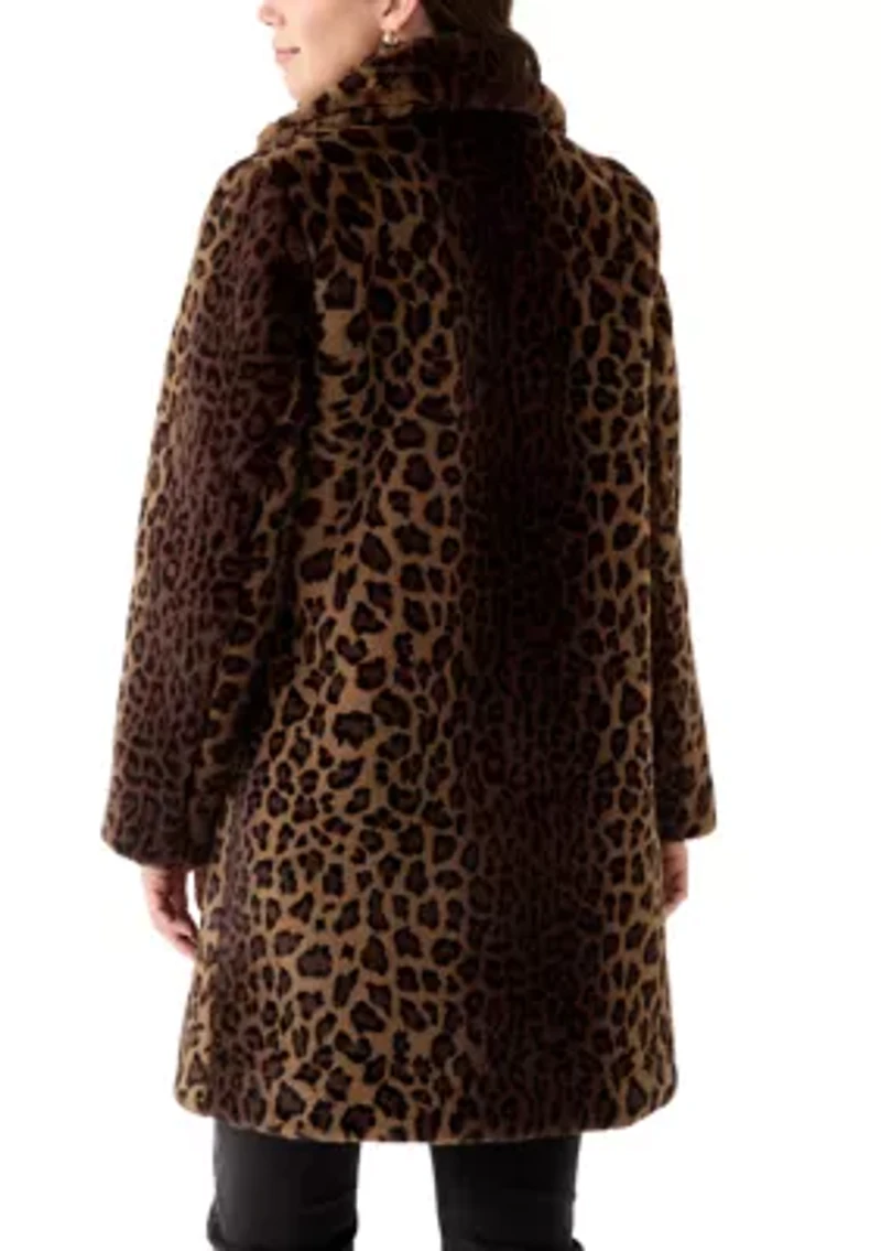 Women's Spotted Leopard Print Faux Fur Coat
