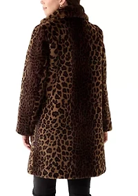 Women's Spotted Leopard Print Faux Fur Coat