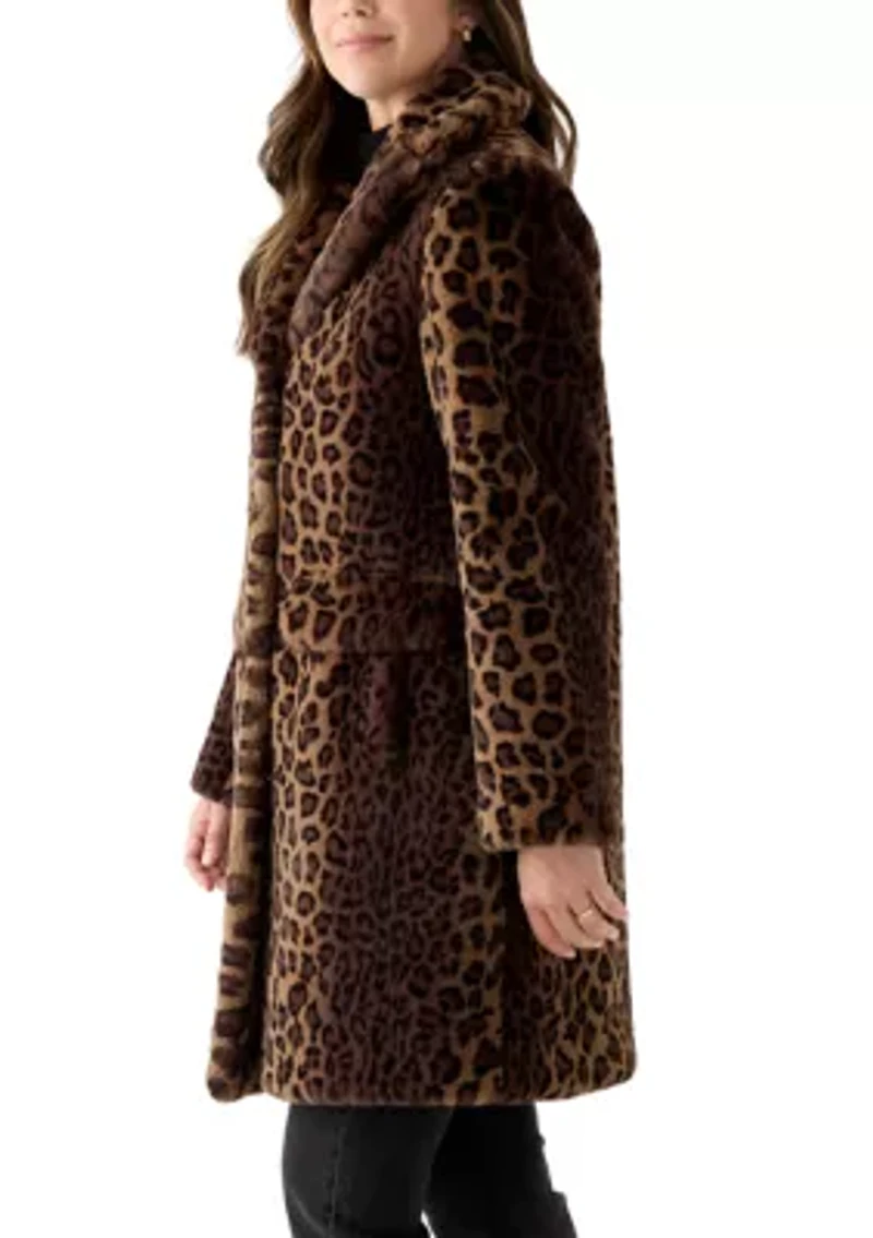 Women's Spotted Leopard Print Faux Fur Coat