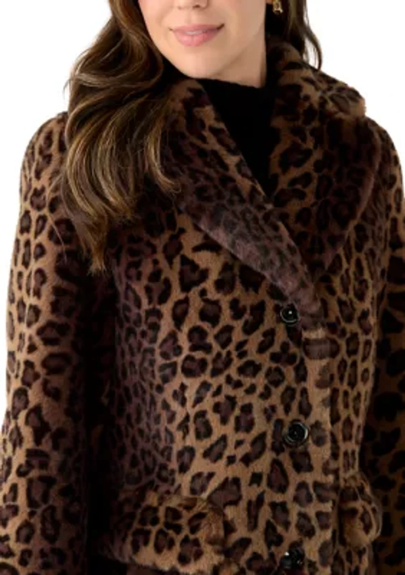 Women's Spotted Leopard Print Faux Fur Coat