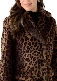 Women's Spotted Leopard Print Faux Fur Coat