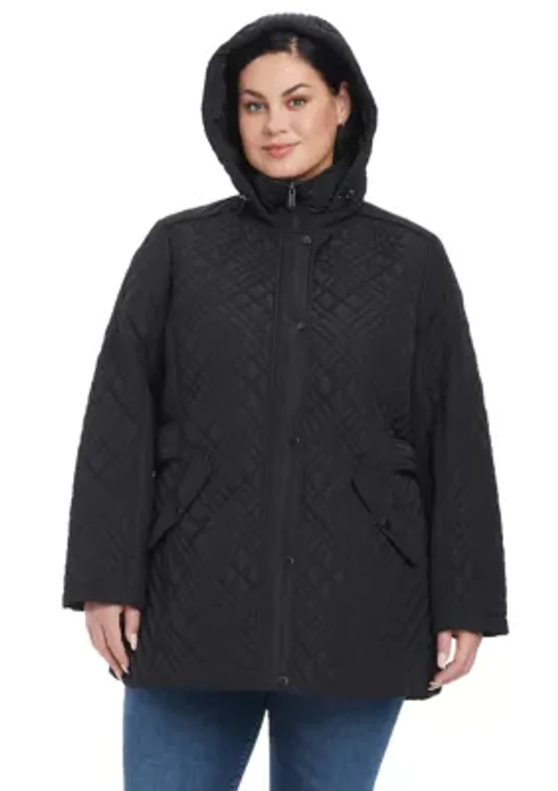 Plus Quilted Jacket with Removable Hood