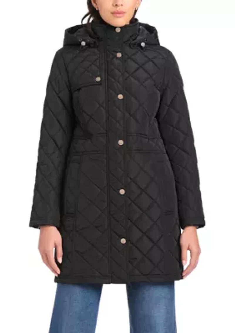 Women's Quilted Walker Coat with Front Flap Pocket