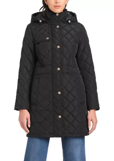 Women's Quilted Walker Coat with Front Flap Pocket