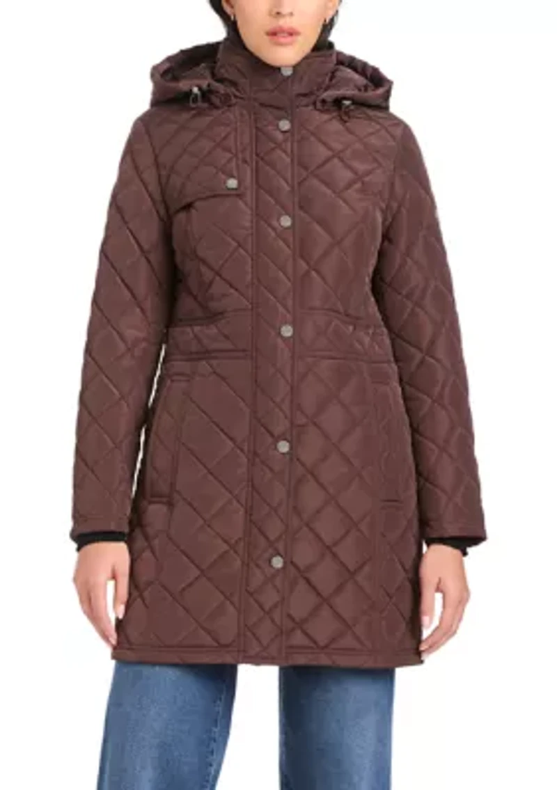 Women's Quilted Walker Coat with Front Flap Pocket