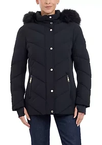 Women's Puffer Coat with Fur Hood